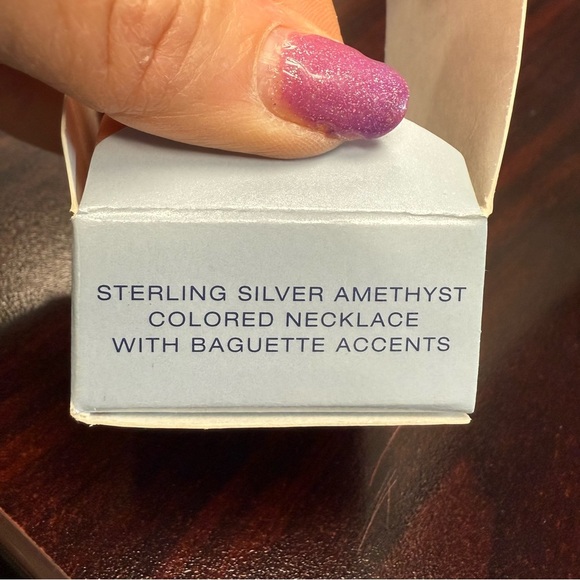 Avon Sterling Silver amethyst colored Pendant Necklace with baguette accents - Picture 5 of 7